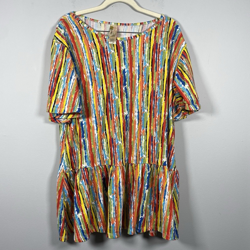 A‎ Walk In The Park Colorful Lagenlook Art To Wear Artsy Tunic Top Women's Sz XL